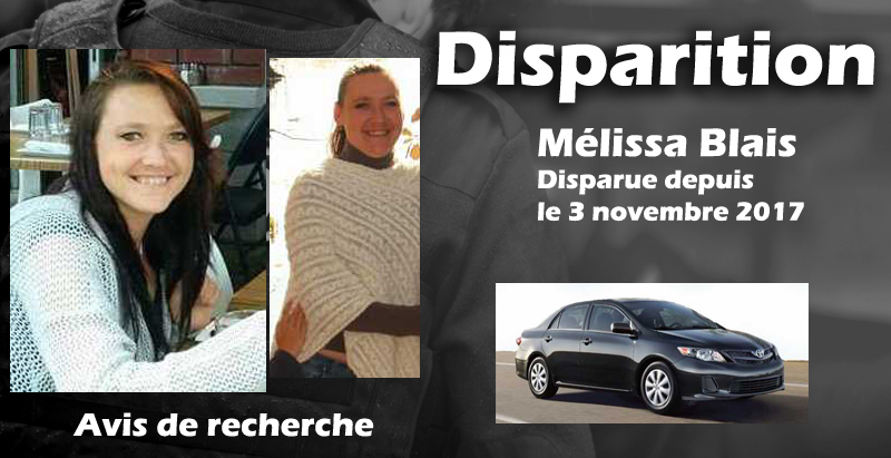 Recherche active afin de retrouver Mélissa Blais portée disparue
