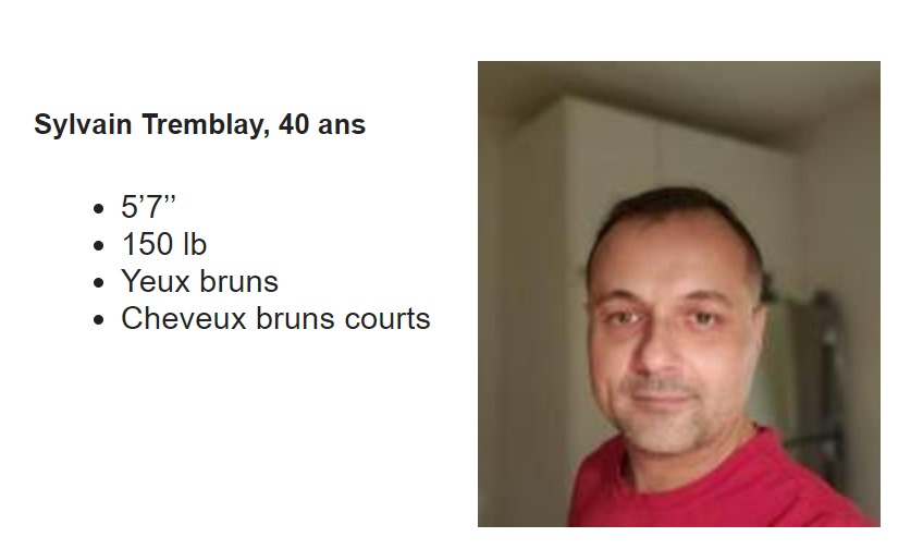 Avis de recherche : Sylvain Tremblay de Québec porté disparu