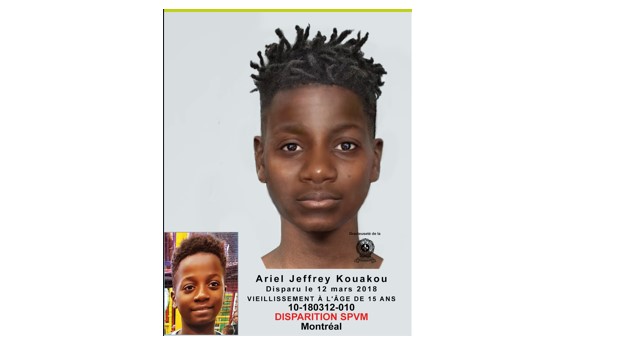 Ariel Jeffrey Kouakou - Disparu depuis six ans - Voici un vieillissement photo réalisé par des experts de la Sûreté du Québec.