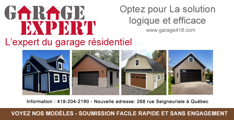 Construction garage résidentiel : «Garage expert» Québec, Lévis, Charlesbourg, Beauport, Portneuf, Lotbinière- sur mesure et personnalisé