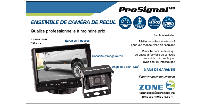 Ensemble de caméra de recul ProSignal de Zone Technologie Électronique Inc.
